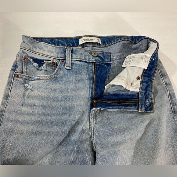 Abercrombie & Fitch Jeans Women’s 25 Blue Boyfriend Mid Rise Distressed Ripped - Picture 5 of 11